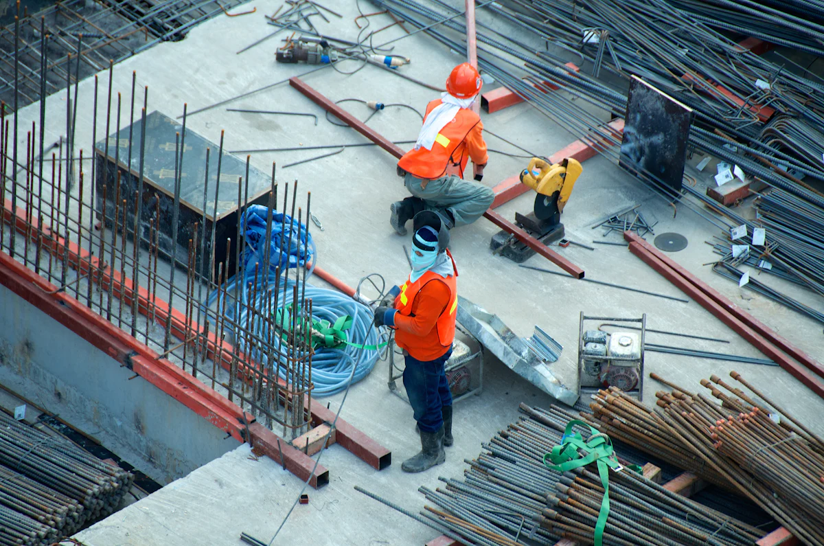 Roofing team at work